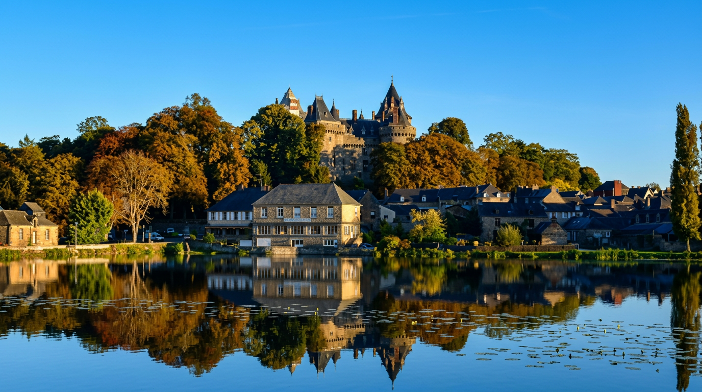Château de Combourg et son étang aux couleurs d'automne